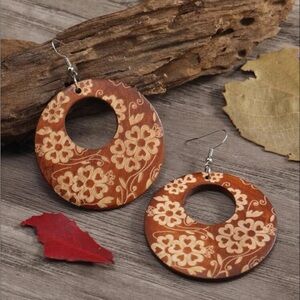 Wood statement earrings BRAND NEW large hanging earrings art deco drop